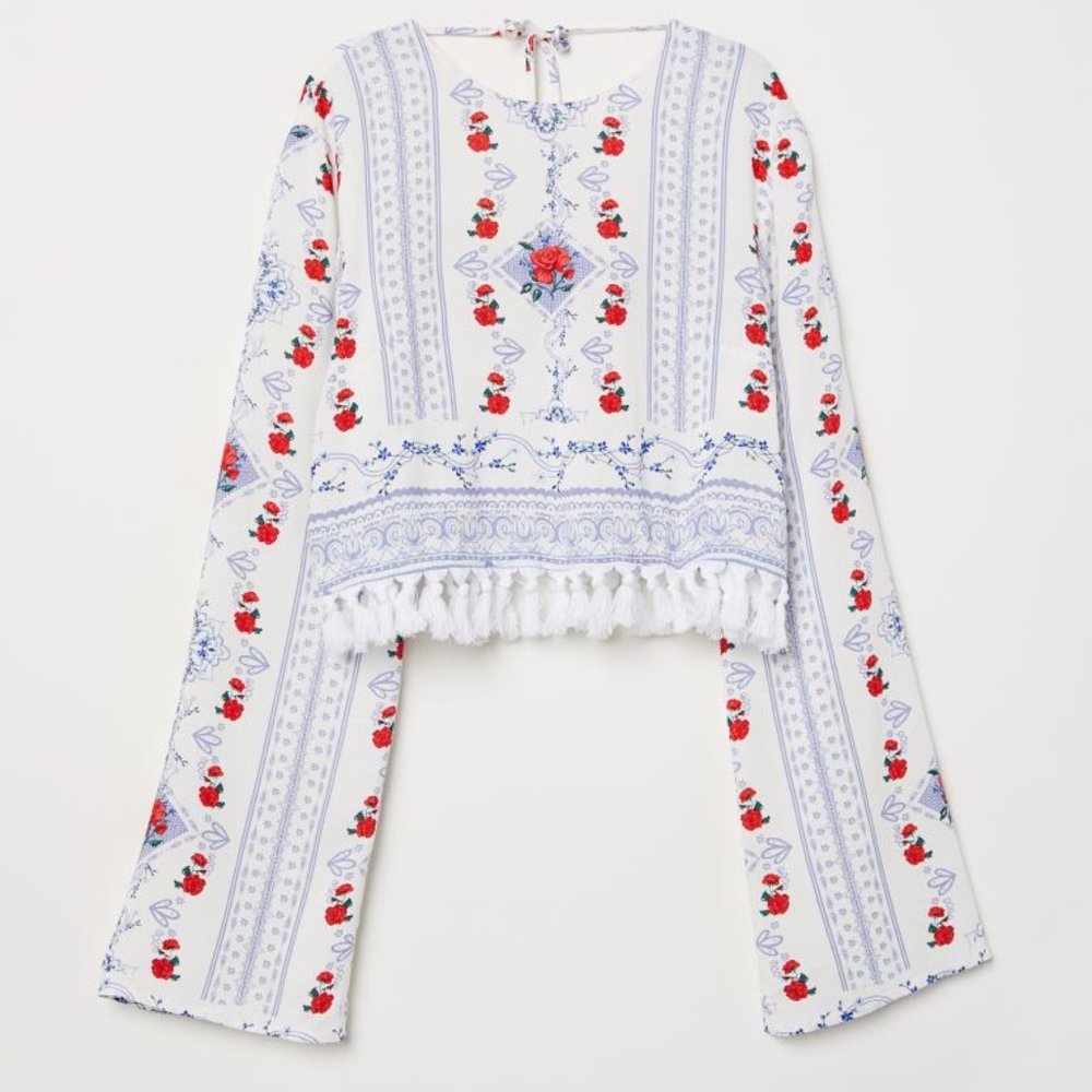 ‼️ H&M Floral Printed Tassel Short Blouse